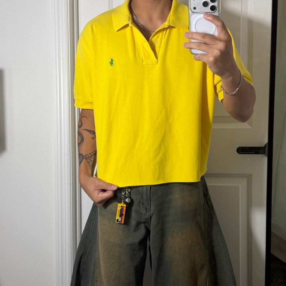 y2k vintage polo ralph lauren cropped button up polo shirt